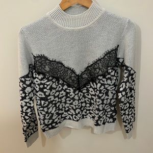 Mock neck leopard and lace sweater